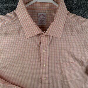 Brooks Brothers Shirt Long Sleeve Button Up Cotton Orange Plaid 16.5 33 Madison